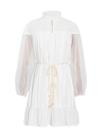 Vintage Dress Women's Dress 2025 Spring New Stand-Necked Lace Lantern Sleeve With Short Skirt